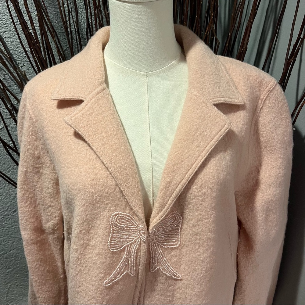 🌸ALFRED DUNNER PINK WOOL JACKET WITH BEADED BOW SIZE SMALL🌸 - Picture 3 of 6